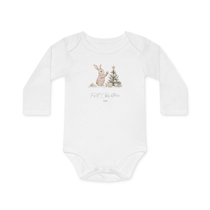 Baba body, First Christmas 2024, unnepi modell, feher, hosszu ujju, Fehér