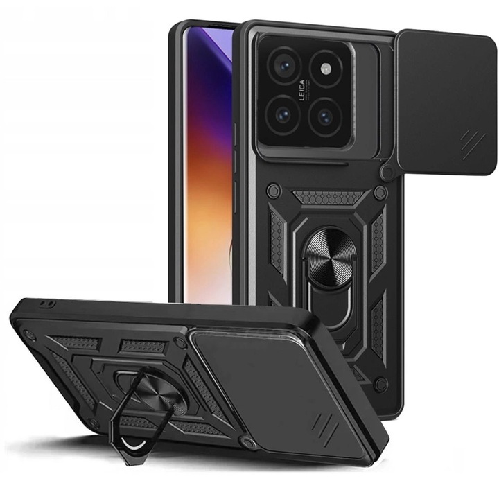 Carcasa Tech-Protect CamShield Pro pentru Xiaomi 14t, negru, cu inel rotativ 360°, slider pentru obiectiv, TPU