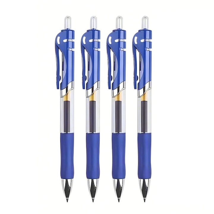 Set 4 pixuri cu gel, Cu bila, 0.5mm, Varf metalic, Albastru
