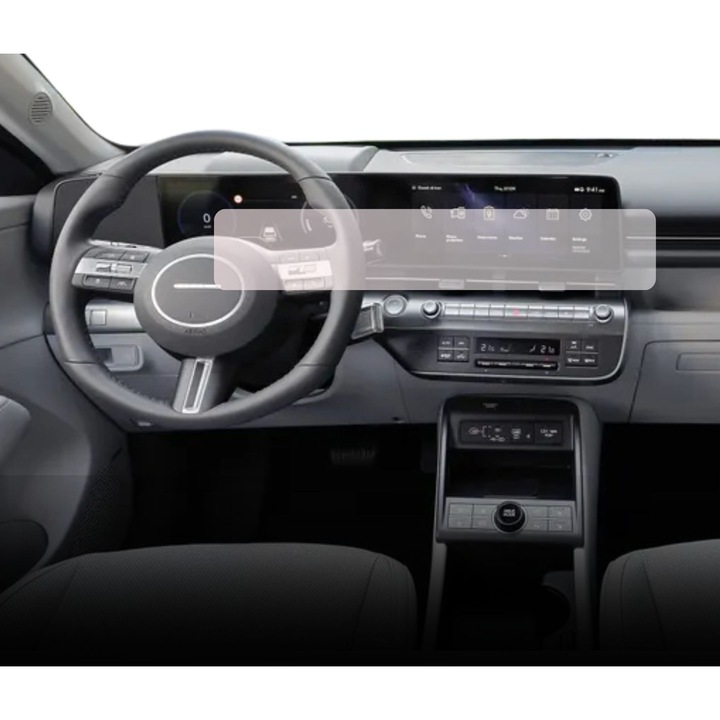 Folie Protectie Navigatie Hyundai Kona Electric 2023+, Duragon, protectie Display Navigatie si Ceasuri de Bord, silicon Transparent, Anti-zgarieturi, Anti-amprenta, Regenerabila, Flexibila, Anti-Shock, kit instalare