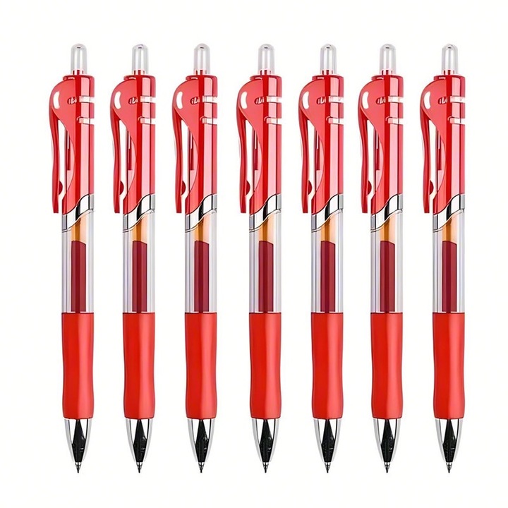 Set 7 pixuri cu gel, Cu bila, 0.5mm, Varf metalic, Rosu