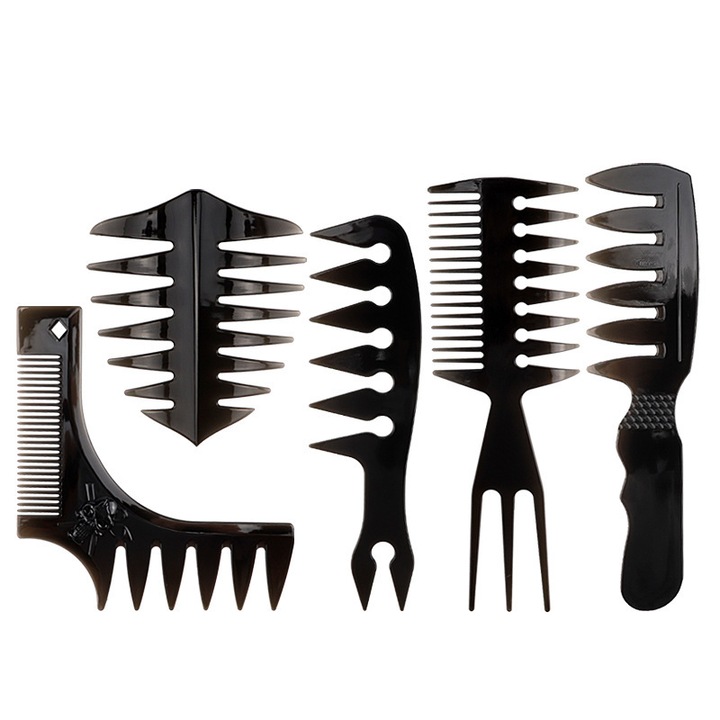 Set perii de par pentru barbati, START MAKERS, 5 piese, negru, pentru par umed, cret, gros, afro, par cu ulei