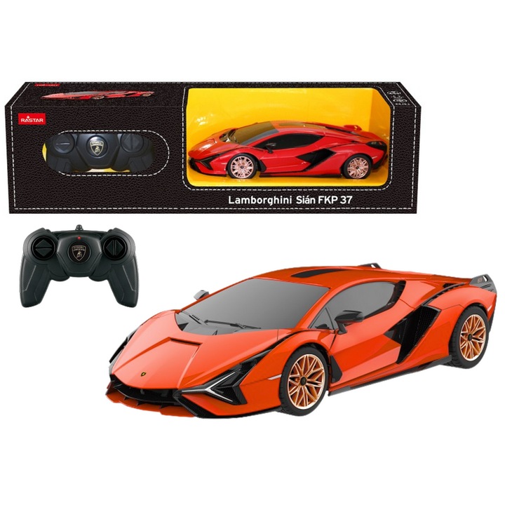 Masinuta RC 1:24 Lamborghini Sian, pomarancie, 38x13x12cm, set cu telecomanda