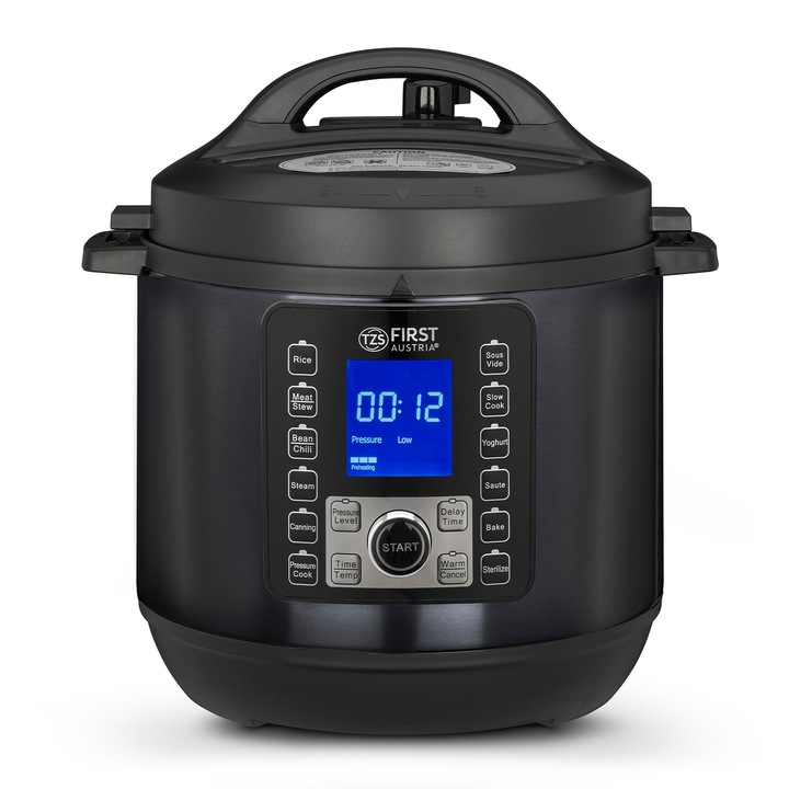 Oala electrica sub presiune 6L, 12 programe, functie de mentinere la cald, de gatit cu aburi, Gri - TZS First Austria