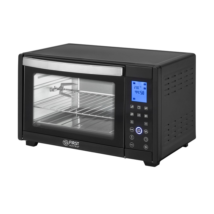 Minicuptor digital TZS First Austria 30L, 1600W, 230°C, Timer 60 min, 3 niveluri coacere, Tava & Grill