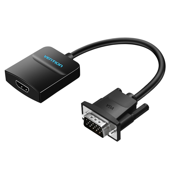 Кабел за конвертор VGA (мъжки) към HDMI (женски), VENTION, 1080p@60Hz, черен, 0,15 м