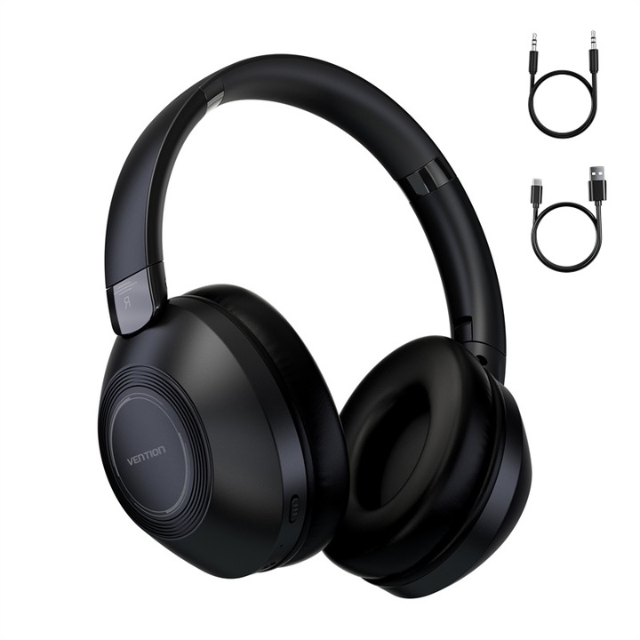 On-Head безжични слушалки за игри, VENTION, Bluetooth 5.3, ENC намаляване на околния шум, черни