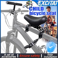 Scaun copil pentru bicicleta cu montaj pe cadru cu ghidon auxiliar pentru copil, varsta 2-5 ani, capacitate 30 kg, cu suport pentru picioare, Usor de instala, EXCITAT®, Negru