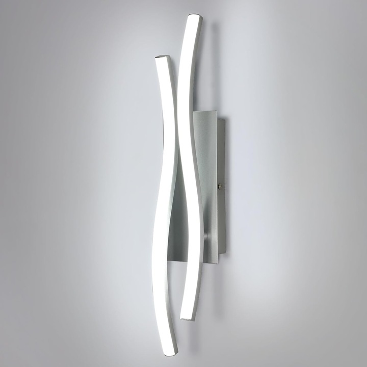 Aplica LED perete Comely, 14W, 41 x 8 x 8 cm, 6500K lumina rece, 1575 lm, aluminiu si silicon, culoare Argintiu