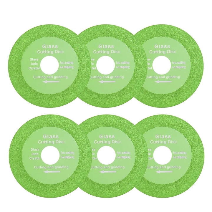 Комплект от 6 диска за рязане на стъкло, Axroad Mall, ултратънък трион 1 мм, фино рязане, устойчивост на висока температура, за стъклокерамика, диамант, мрамор, нефритов кристал, 100 мм, зелен