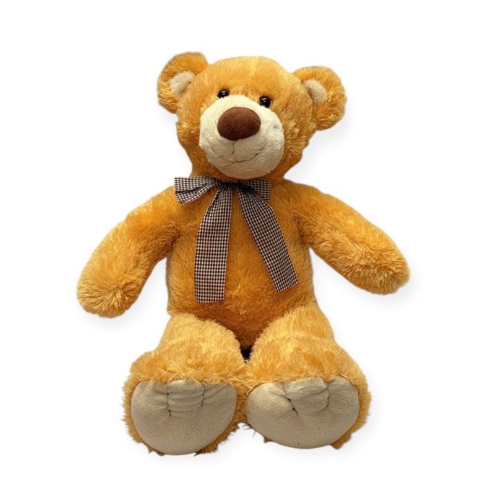 Плюшена играчка Chippo 21-199-44 1-98, Мечок с карирана панделка, Мек плюш, 60 см, Светлокафяв