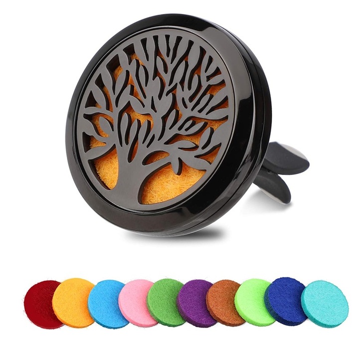 BOMSTOM autós aromaterápiás diffúzor, szellőzőkapocs, 10 db cseretok, fekete