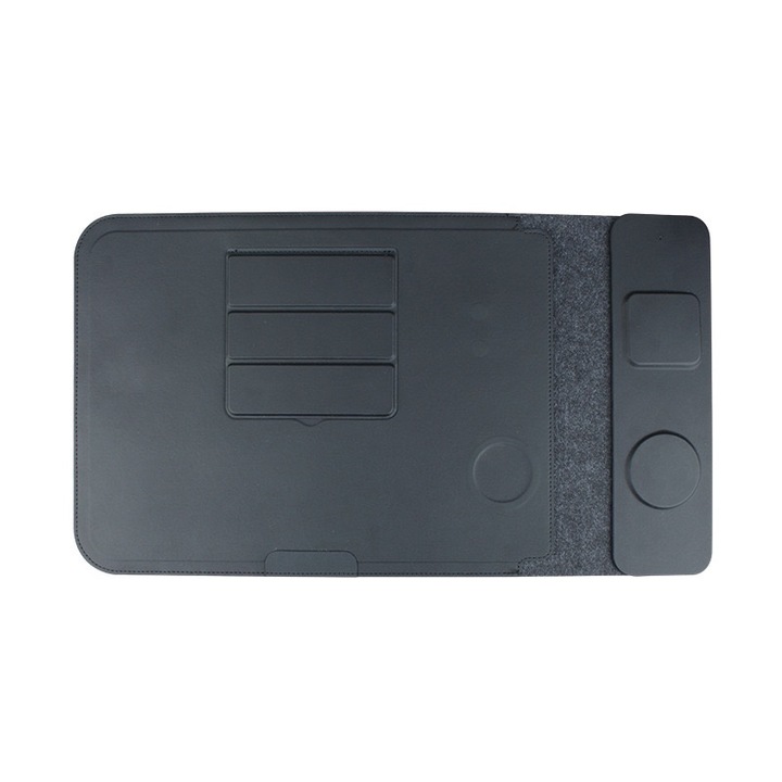 Husa laptop 15 -16 inch, 5-in-1, Incarcator wireless pentru telefon mobil si casti, Cu functie stand, Mousepad, Protectie zgarieturi si caderi, Cu inchidere magnetica