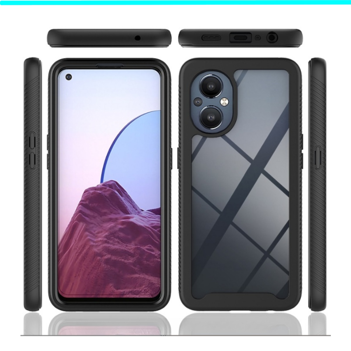 Husa pentru telefon cu protector de ecran incorporat, Carcasa protectie, protectie completa impotriva socurilor, pentru Oneplus Nord N20 5G, pentru OPPO Reno7 Z, Slimline, Rezistent la impact, Rezistent la cadere, Transparent, Negru