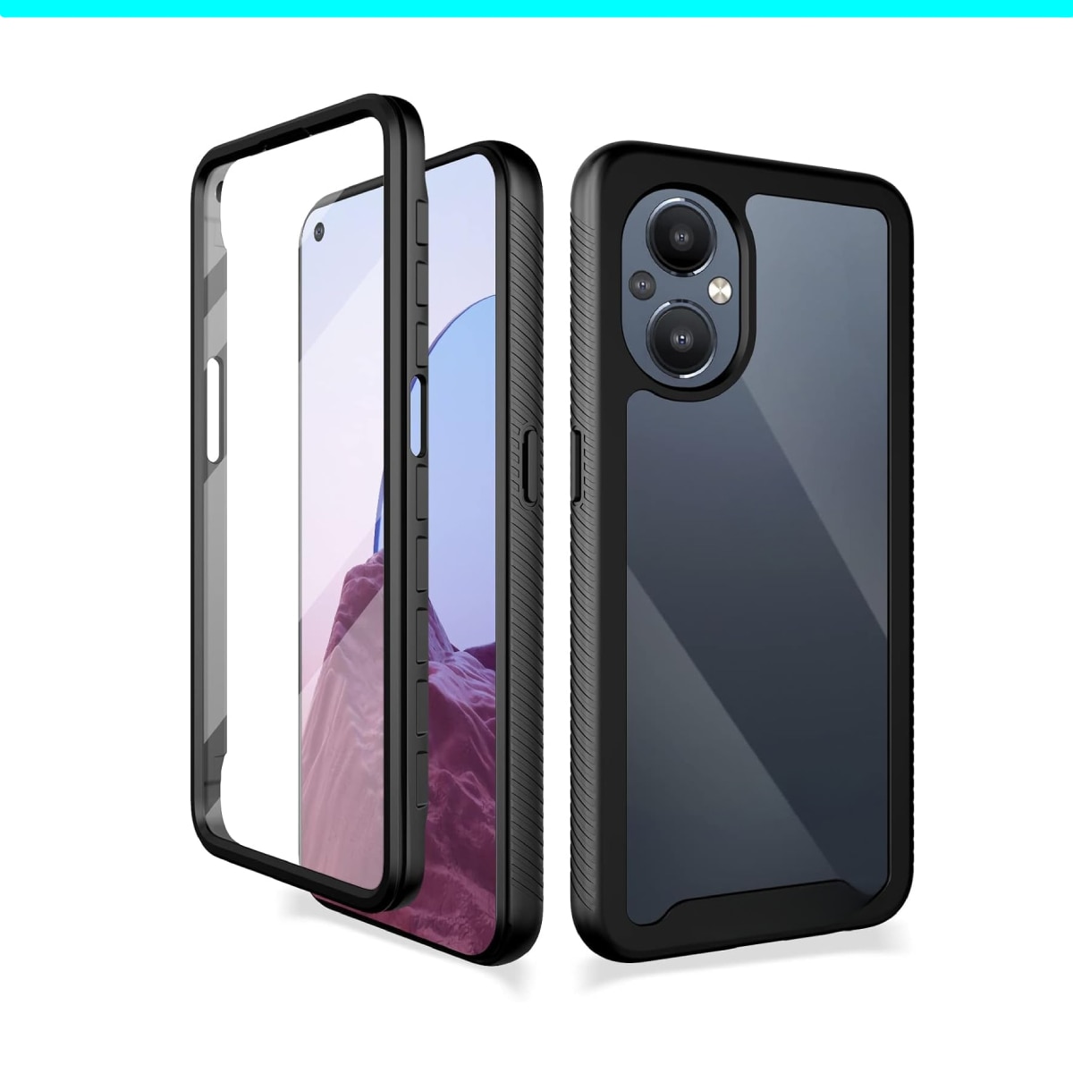 Husa pentru telefon cu protector de ecran incorporat, Carcasa protectie, protectie completa impotriva socurilor, pentru Oneplus Nord N20 5G, pentru OPPO Reno7 Z, Slimline, Rezistent la impact, Rezistent la cadere, Transparent, Negru
