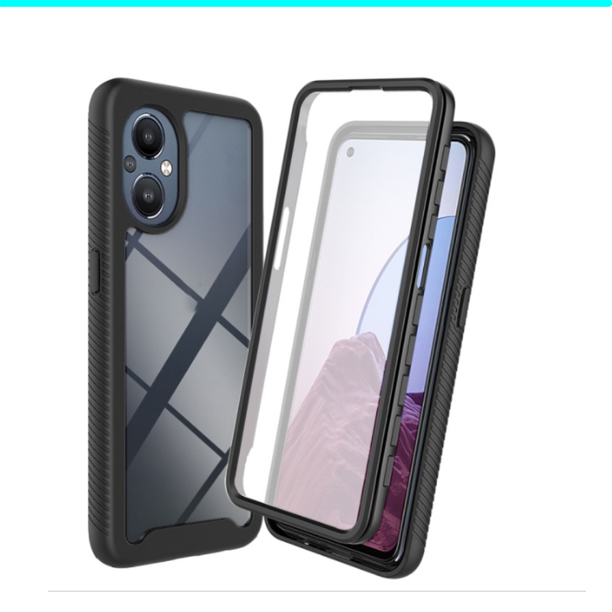 Husa pentru telefon cu protector de ecran incorporat, Carcasa protectie, protectie completa impotriva socurilor, pentru Oneplus Nord N20 5G, pentru OPPO Reno7 Z, Slimline, Rezistent la impact, Rezistent la cadere, Transparent, Negru