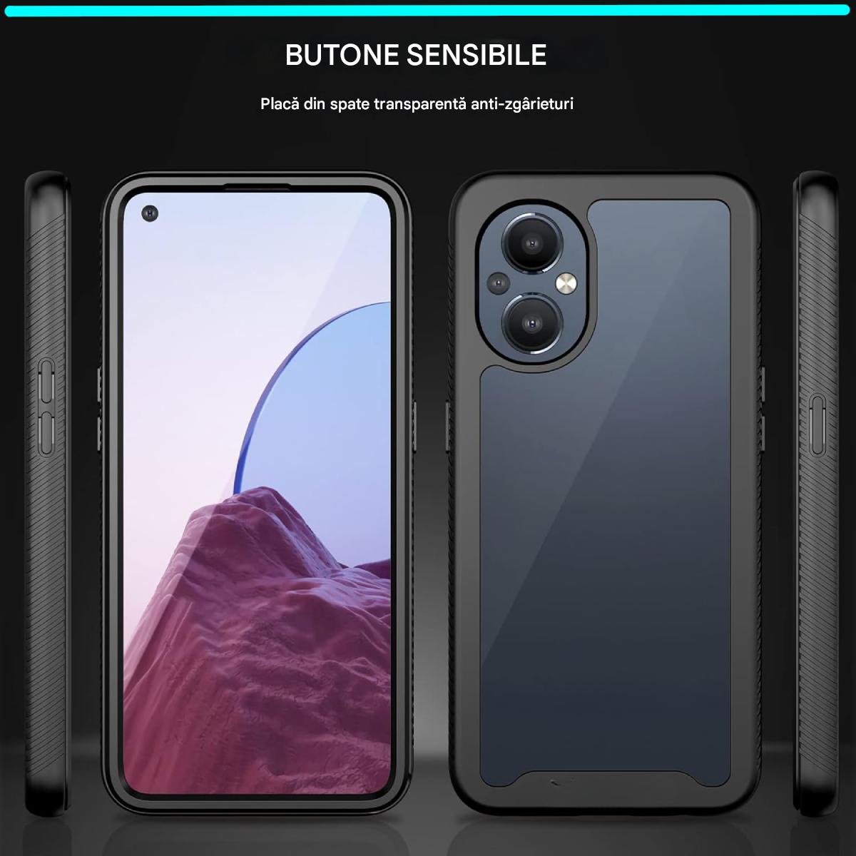 Husa pentru telefon cu protector de ecran incorporat, Carcasa protectie, protectie completa impotriva socurilor, pentru Oneplus Nord N20 5G, pentru OPPO Reno7 Z, Slimline, Rezistent la impact, Rezistent la cadere, Transparent, Negru