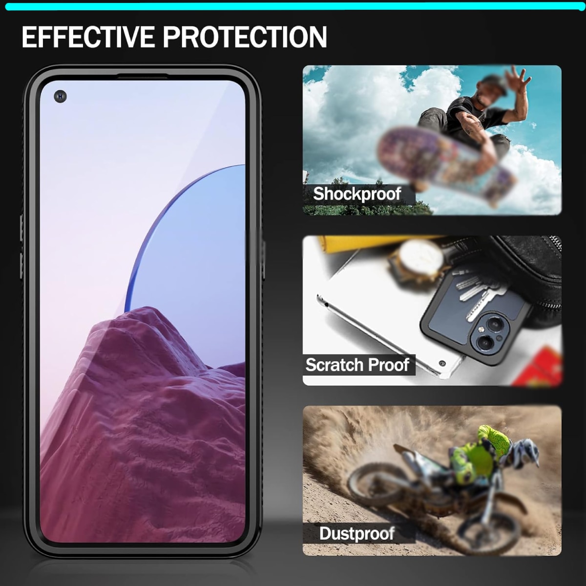 Husa pentru telefon cu protector de ecran incorporat, Carcasa protectie, protectie completa impotriva socurilor, pentru Oneplus Nord N20 5G, pentru OPPO Reno7 Z, Slimline, Rezistent la impact, Rezistent la cadere, Transparent, Negru