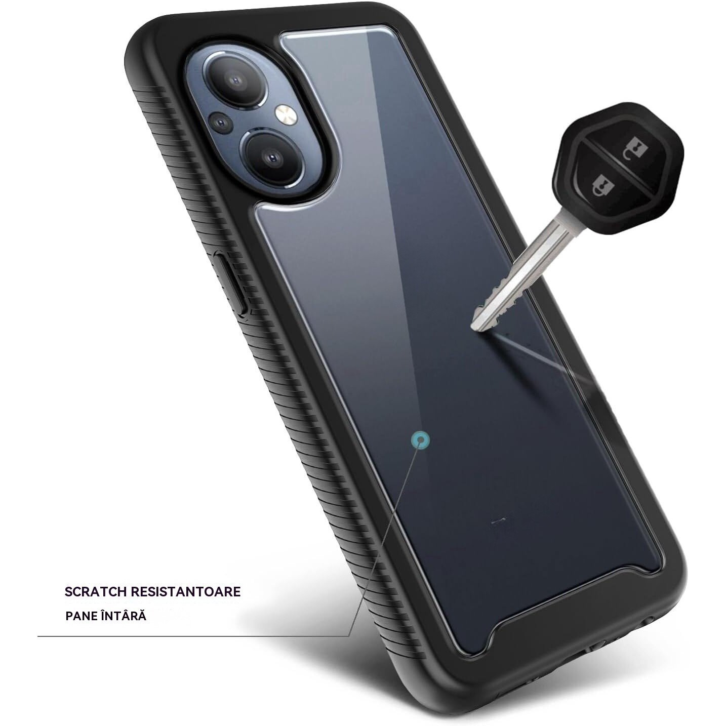 Husa pentru telefon cu protector de ecran incorporat, Carcasa protectie, protectie completa impotriva socurilor, pentru Oneplus Nord N20 5G, pentru OPPO Reno7 Z, Slimline, Rezistent la impact, Rezistent la cadere, Transparent, Negru