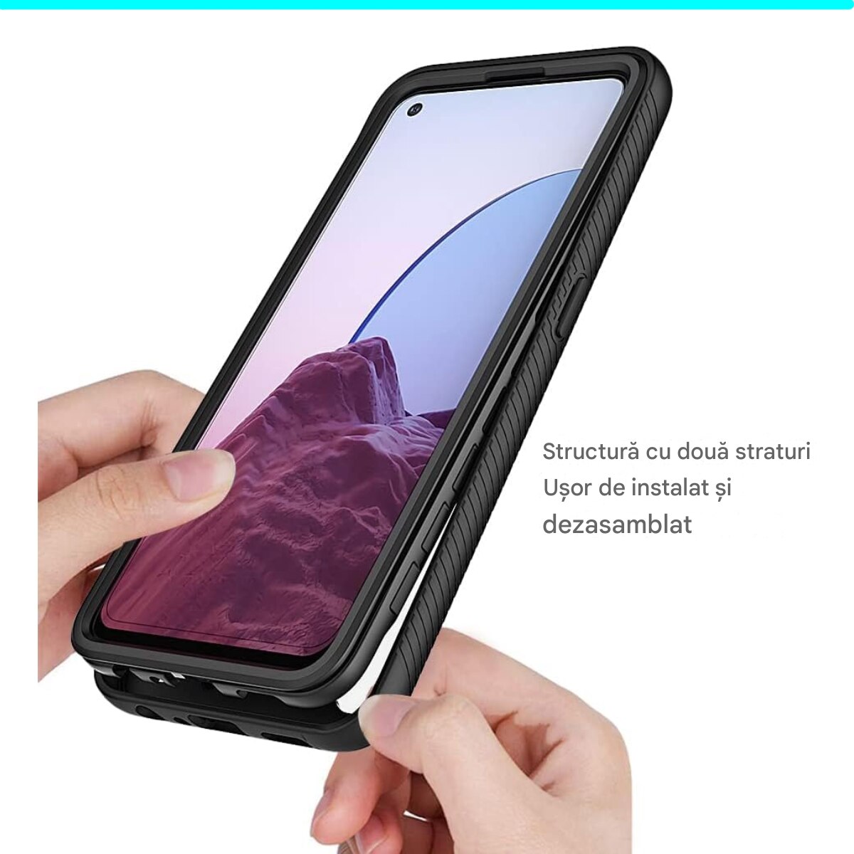Husa pentru telefon cu protector de ecran incorporat, Carcasa protectie, protectie completa impotriva socurilor, pentru Oneplus Nord N20 5G, pentru OPPO Reno7 Z, Slimline, Rezistent la impact, Rezistent la cadere, Transparent, Negru
