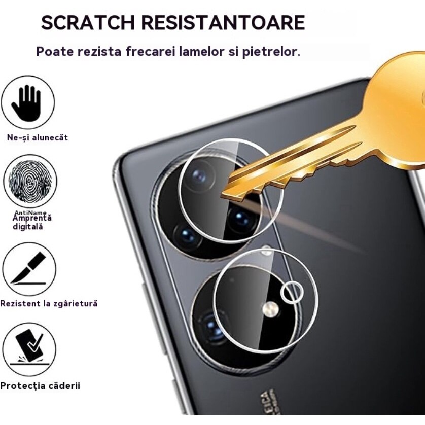 Folie de protectie a obiectivului camerei foto, pentru Huawei P50 Pro, 360° acoperire completa, Folie sticla, rezistent la amprente, rezistent la explozii, Ultra HD, rezistent la zgarieturi, Folie protectie camera spate, sticla temperata, transparent