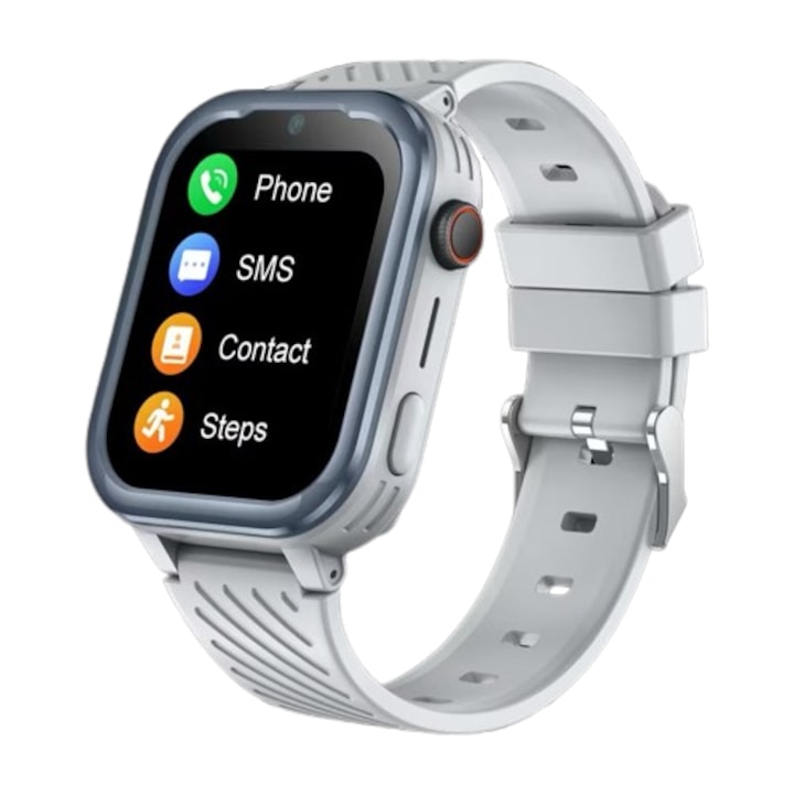 AMYMAT KT15 PRO Okosóra gyerekeknek, 4G WhatsApp, GPS helymeghatározással, videohívással, vízálló és telefonos kémfigyeléssel, ezüst