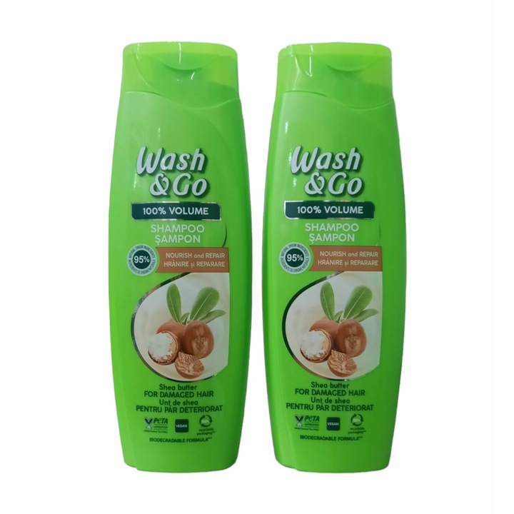 Комплект от 2 х Wash&Go шампоан с арганово масло и бадеми за всеки тип коса, 360 мл