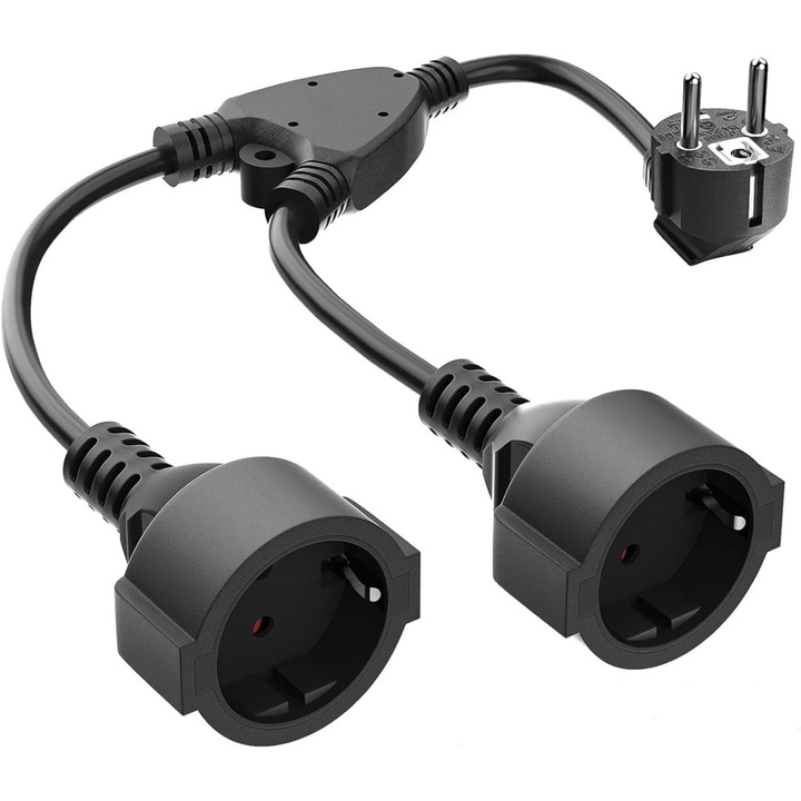 Rugalmas hosszabbító kábel, Reitu, 2 aljzat, 0,35 m, Fekete, IP44, 27x20x5cm