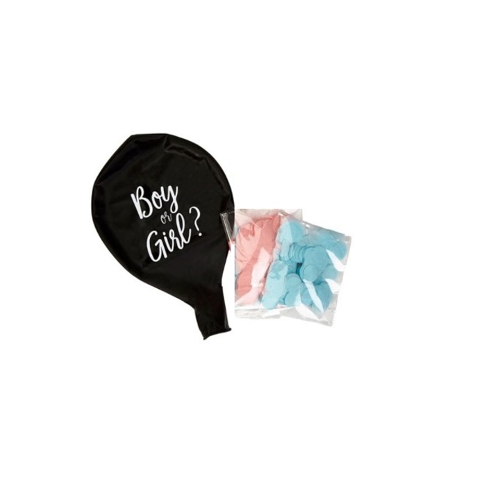 Balon Gender Reveal. Fata sau Baiat, Confetii, Roz, Albastre, 90 cm