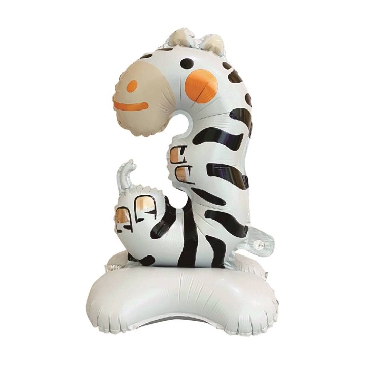Fém fóliás party lufi, fehér, fekete, 57×35 cm, zebra, 3. sz