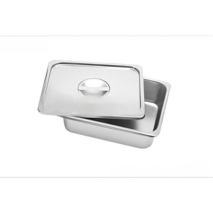 Поднос от неръждаема стомана с капак, 33х27х10см, сребрист