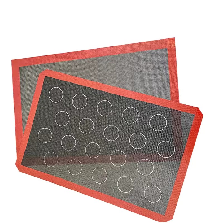Covoras de Copt din Silicon, VALA® MACARONS, Micro Perforat pentru Distributie caldura, Fata dubla, Antiaderent, Antiderapant, Termorezistent, 42x30, Negru/Portocaliu