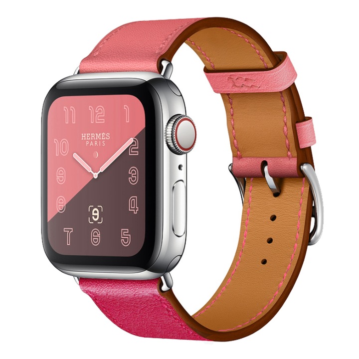 Кожена каишка Colorblock, съвместима с Apple Watch Band 38/40/41MM, тънка горна кожена каишка за жени и мъже, съвместима с iWatch Series Ultra 2 SE 10/9/8/7/6/5/4/3/2 /1, розово
