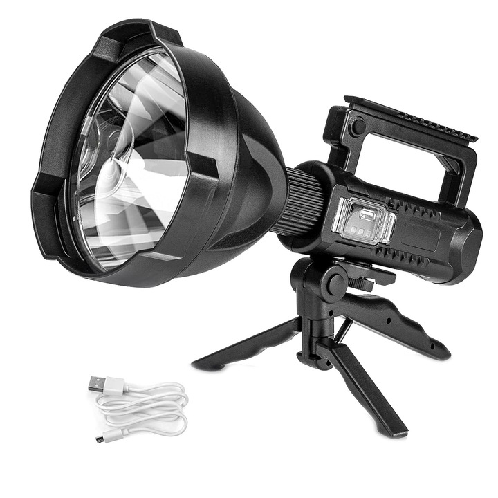 Мултифункционален професионален LED фенер, Axroad Mall, Със статив, 4 режима на осветяване, Индикатор за батерията, Powerbank функция, 1200 лумена, Водоустойчив и удароустойчив, За риболов, туризъм и къмпинг, ABS, Черен