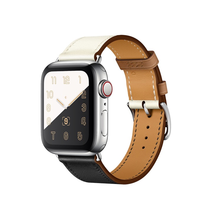 Кожена каишка Colorblock, съвместима с Apple Watch Band 38/40/41MM, тънка горна кожена каишка за жени и мъже, съвместима с iWatch Series Ultra 2 SE 10/9/8/7/6/5/4/3/2 /1, черен