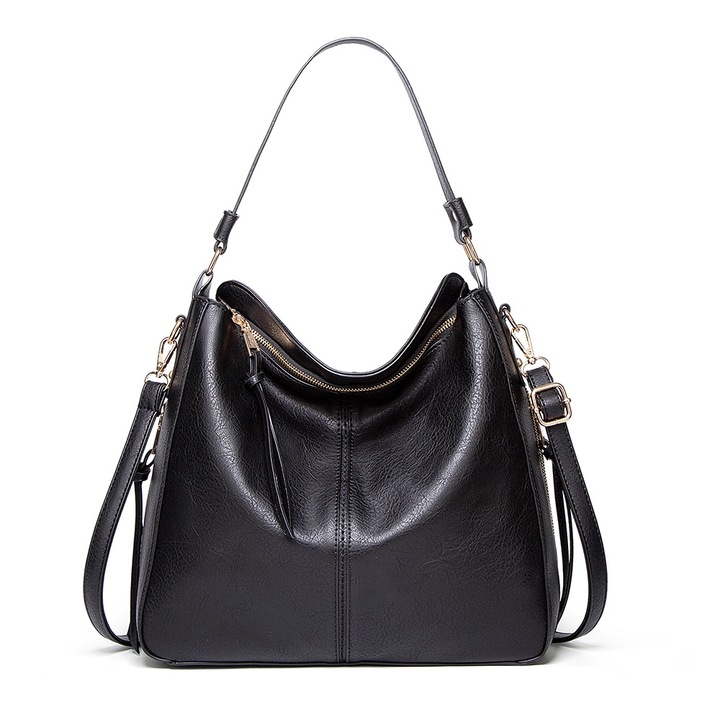 Jormftte női táska, fekete, állítható pánttal, vízálló, nagy méret