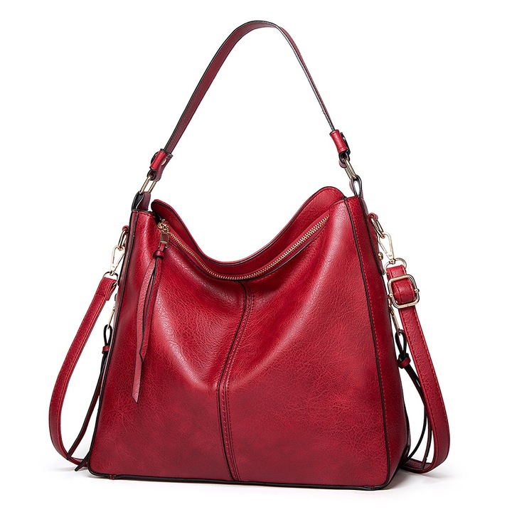 Jormftte női táska, piros, állítható pánttal, vízálló, nagy méret