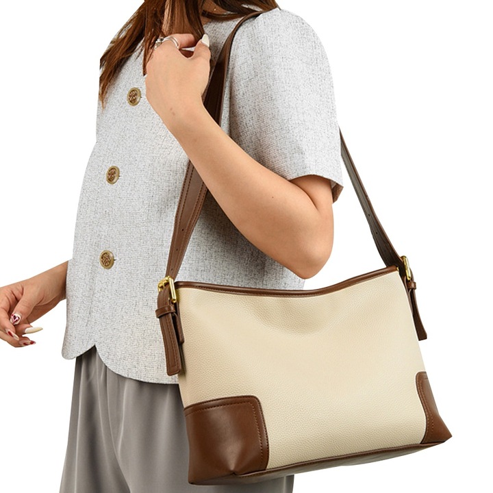 QttvbTna válltáska, ökológiai bőr, vízálló, levehető pánttal, bézs