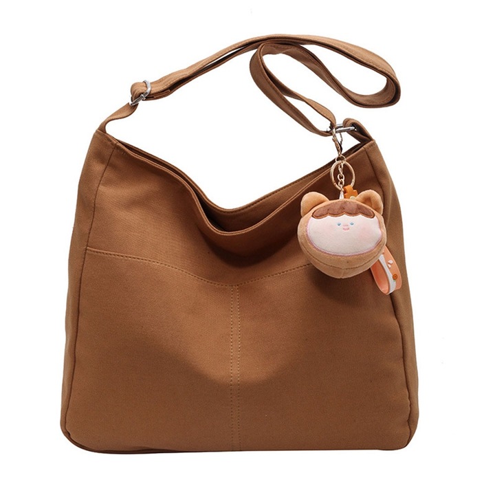 Jormftte női válltáska, nagy kapacitású, zsebekkel, khaki, 30x45cm