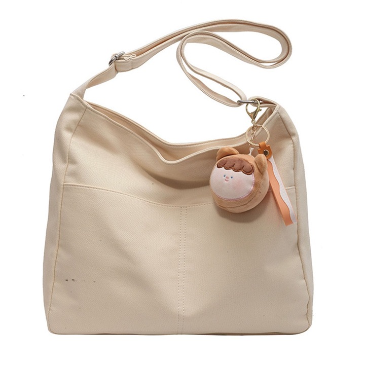 Jormftte női válltáska, nagy kapacitású, fehér, zsebekkel, méretei 30x45cm