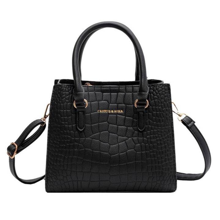 Női válltáska, Jormftte, fekete, állítható pánttal, külön rekeszekkel