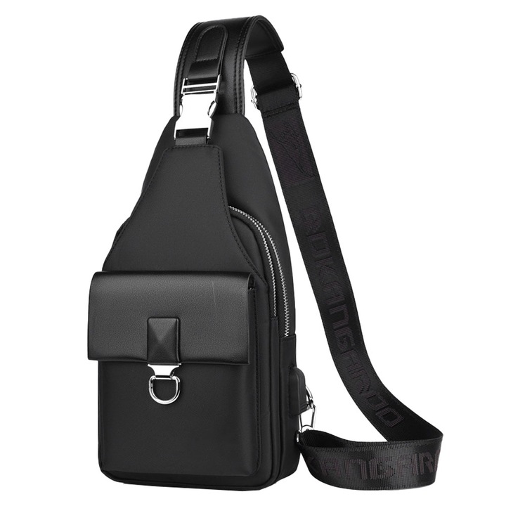 Férfi válltáska, BGHYHYHI, ökológiai bőr, vízálló, fekete, 16x9x31cm