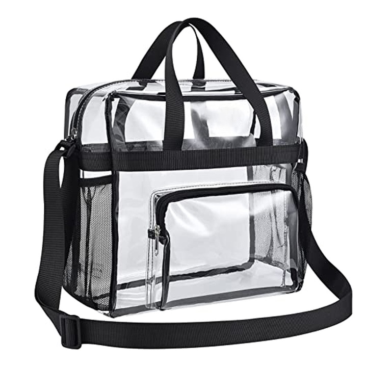 Водоустойчива фестивална чанта, Jormftte, винил, 30x15x30см, регулируема презрамка, черна/прозрачна