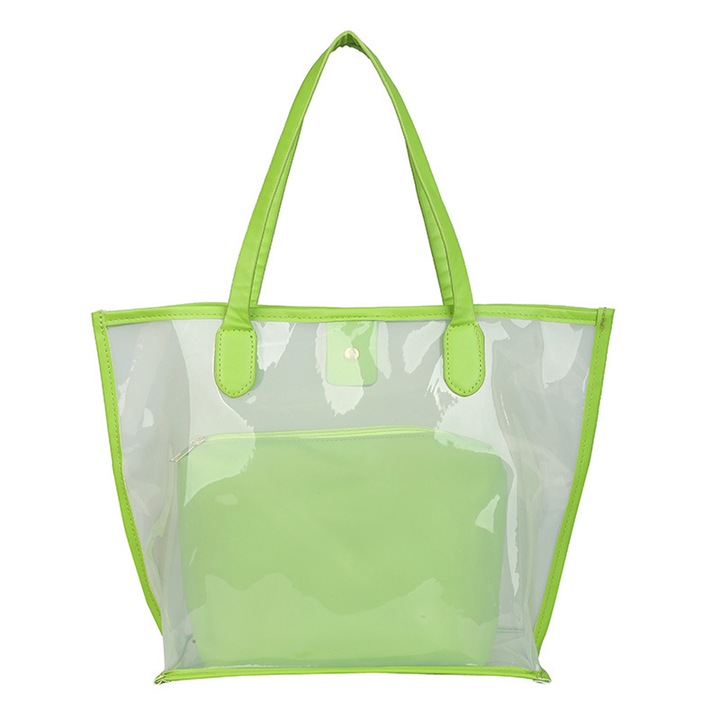 Jormftte átlátszó válltáska, szett kis táskával, nagy kapacitású, zöld, strandra és utazáshoz