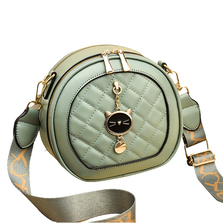 Kis bőr táska nőknek, zöld, egyszerű dizájn, kis méret és tágas tér