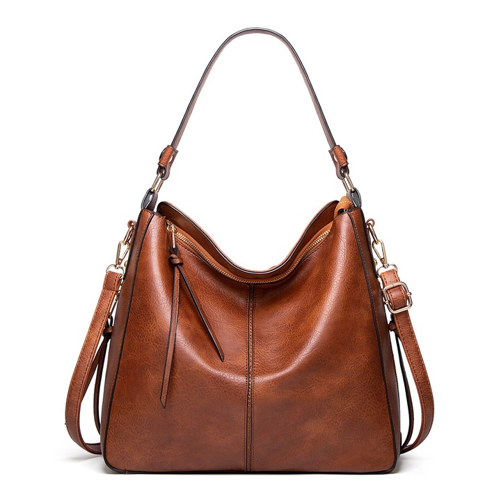 Jormftte női válltáska, nagy kapacitású, bőr, barna