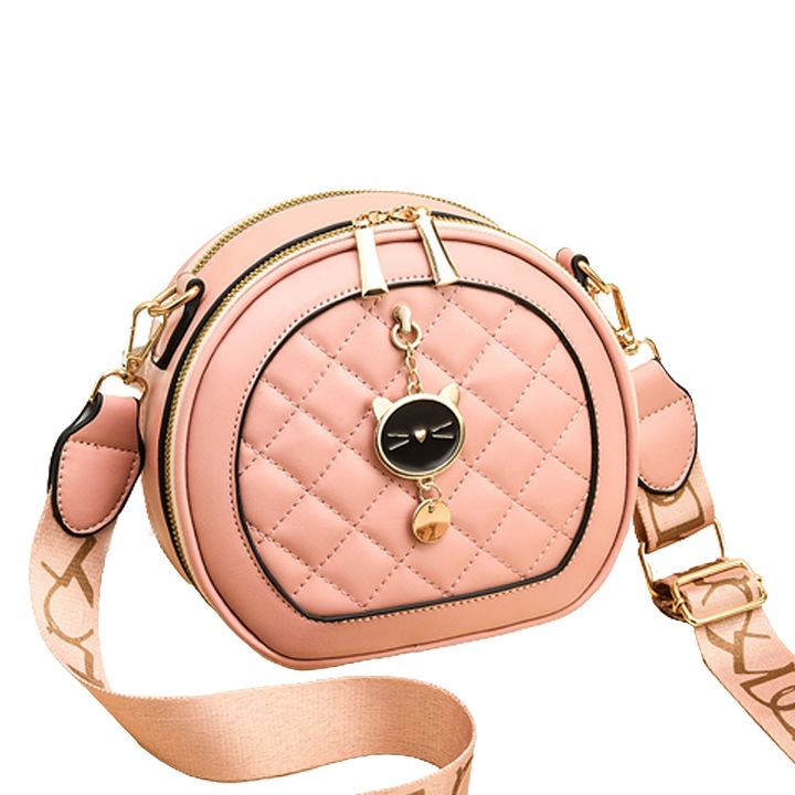 Női crossbody táska, bőr, rózsaszín, kis méret, egyszerű kialakítás