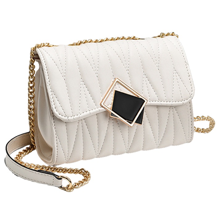 Geanta crossbody pentru femei, alba, din piele, dimensiuni mici, spatiu generos, design simplu