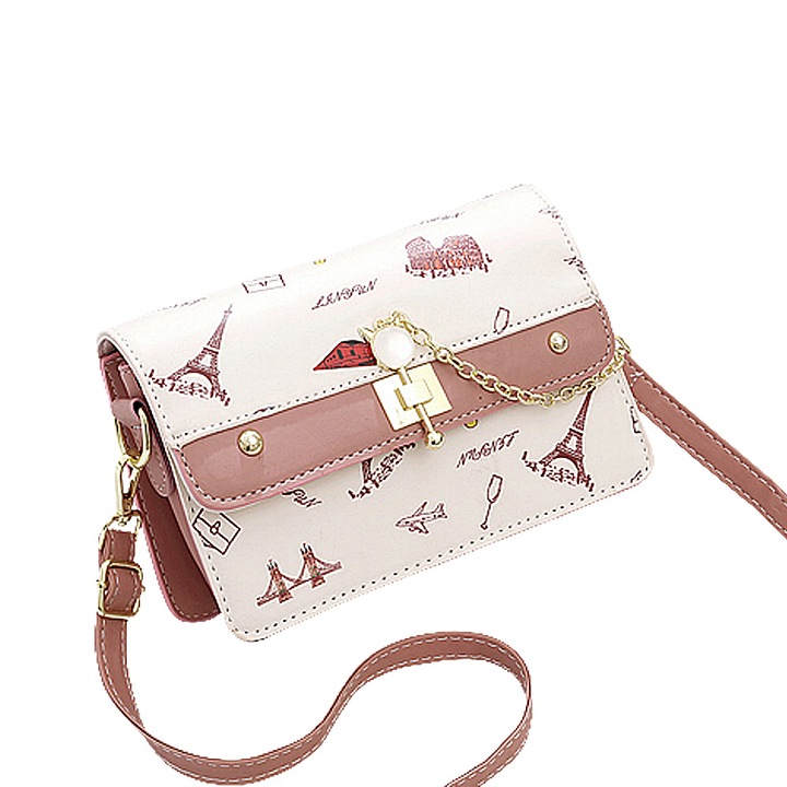 Női crossbody táska, bőr, rózsaszín, kis méret, egyszerű design