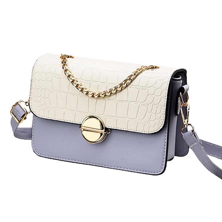 Jormftte női crossbody táska, puha bőr, egyszerű dizájn, kékesszürke, kis méret.